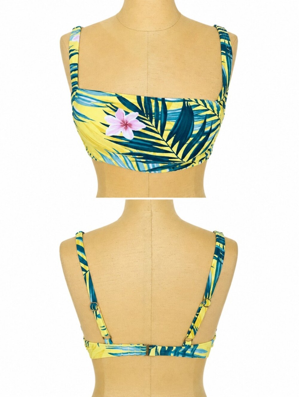 Kona Sol Tropical Floral Bikini Swim Top Yellow Palm Print D/DD